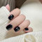 Short Square False Nails, 24Pcs Pure Solid Black Press On Nails, Daily Glossy Tips With Glue, Thicken Stick On for Women (Black)