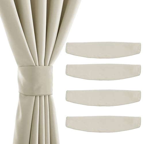 PONY DANCE 4 Stück Magnetische Vorhang Raffhalter Hellbeige Gardinenhalter Raffhalter mit Magneten Verdunkelungsvorhang Raffhalter für Gardinen Halterung Magnetisch, 47x10 cm
