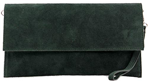 modamoda de T151 Damen Wildleder Rauleder Clutch Umhängetasche Abendtasche handmade in Italy, Farbe:Schwarzoliv