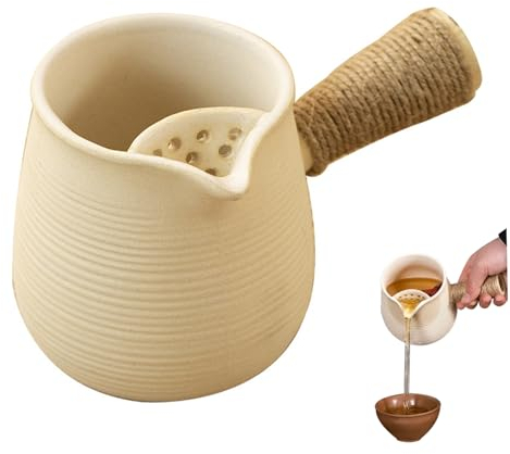 Tetera de cerámica para la Parrilla de carbón, 16,9 oz/500 ml de Tetera de Porcelana con Filtro ＆ Mango, Estufa de Arcilla hirviendo Tetera para Acampar en un Picnic Patio Trasero Parrilla de Car