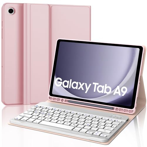 AVNICUD Tastatur für Samsung Galaxy Tab A9 2023 8.7, Samsung Tab A9 Hülle mit Tastatur Magnetische Abnehmbarer QWERTZ Layout Bluetooth, Rosa