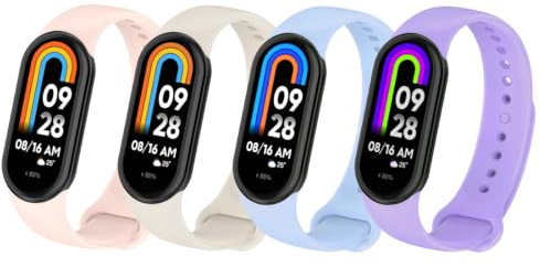 Msksjer 4 Pezzi Cinturini Compatibile con Cinturino Xiaomi Mi Band 10/9/Xiaomi Mi Band 8 Donna e Uomo, Braccialetti Sportivi in Silicone Morbido per Mi Band 10/9/8, Azzurro/Lavanda/Luce di stelle/Rosa