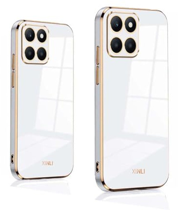 PEIYE Cover per Honor X8b, Custodia in Silicone Morbido, Case Antiurto con Superficie Lucida Colorata e Bordo Dorato Elettroplaccato, Bianco
