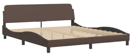 vidaXL Bettgestell Dover, Bett mit Lattenrost, Bettrahmen in Wellenform, Doppelbett Polsterbett Schlafzimmerbett, Braun 180x200cm Kunstleder