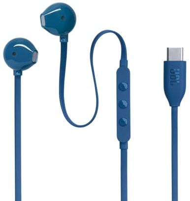 JBL Tune 305 C Auricolari USB-C ad Alta Risoluzione Audio, con Cavo Piatto Antigroviglio, Comando a 3 Tasti Bassi Profondi, Pure Bass, Blu