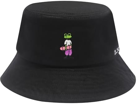 ZLYC Unisex Mode Bestickte Fischerhüte Sommerhut Outdoor-Hut Für Jugendliche(Frosch Schwarz),