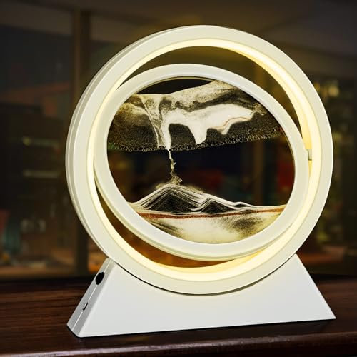 Ulikey Cadre Sable Mouvant, 3D Sablier Decoratif avec Veilleuse LED, Image de Sable Dynamique Peinture de Sable Qui Coule, pour Adultes la Décoration Bureau à Domicile (Blanc-noir blanc)