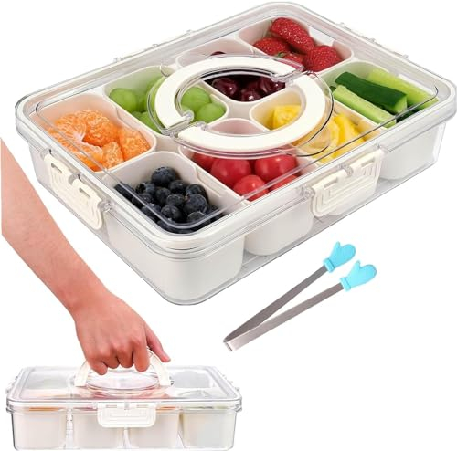 Snack Box,Cuencos Aperitivos Tupper Compartimentos Caja Organizadora Aperitivos,Plato De Aperitivos Con 8 Compartimentos,Bandeja De Aperitivos Con Tapa Bento Box Para Picnic Cocina Snacks Frutas