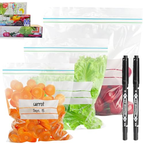 Freezer Bags, 65Pcs Zip Lock Bags Reusable Sandwich Bags BPA-Free Food Ziplock Storage Bags for Fruits,Vegetables,Meat,Grains,Candies