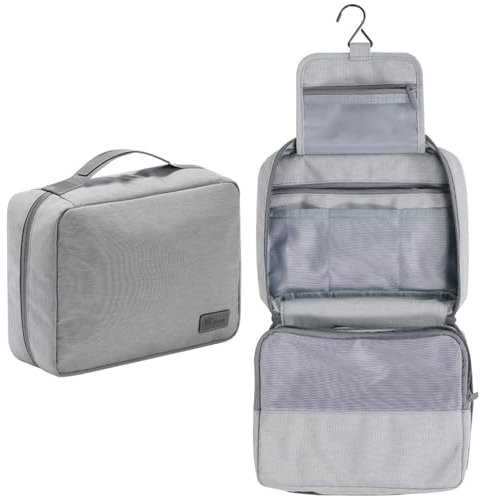 Groß Kulturbeutel Damen & Herren - Gross Kulturtasche Zum Aufhängen, Kosmetiktasche - Waschtasche für Frauen & Mädchen-Grey