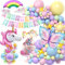 TicKiddos Einhorn Geburtstagsdeko Mädchen, Einhorn Deko Kindergeburtstag, Deko Luftballons Kindergeburtstag,1-10 Jahre Happy Birthday Deko, Schmetterling Folienballon Geburtstag Mädchen Deko