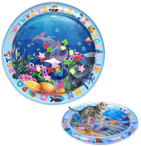 BSITSSS Tapis Eau Chat, Tapis Jeu Chat Gonflable, Tapis Eveil Eau Chat Épaissi, Tapis de Jeu Chat sur Le Thème de L'océan, Tapis de Jeu pour Chat pour L'été, Tapis de Jeu D’Eau pour Chat pour Animaux