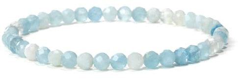 Landorilo Naturstein Perlen Heilstein Armband aus 4mm Facettiertes Steinperlen, Yoga Armbänder für Damen Herren,Glücksarmband, Exquisite Geschenke, Ersatzperlen Inklusive(F Aquamarin)