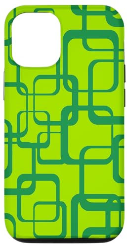 Hülle für iPhone 14 Retro MCM Quadratisches Motiv Vintage Muster 9 Limettengrün