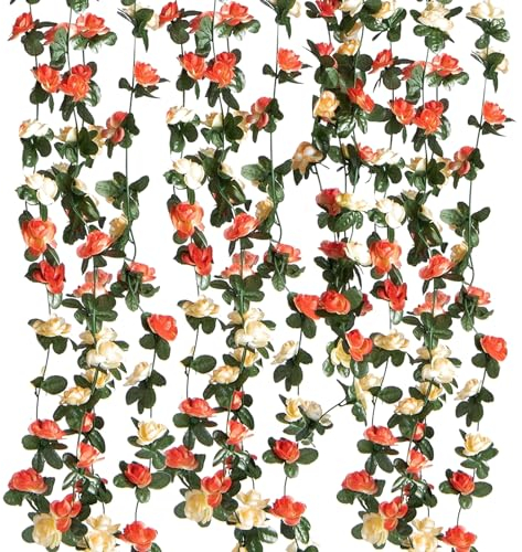 Criveple Lot de 6 Guirlandes Roses Artificielles 49FT Lierre Artificial Guirlande Vignes Suspendus Fleurs en Soie pour DéCoration Arche de Mariage Maison Jardin FêTe (Champagnes)