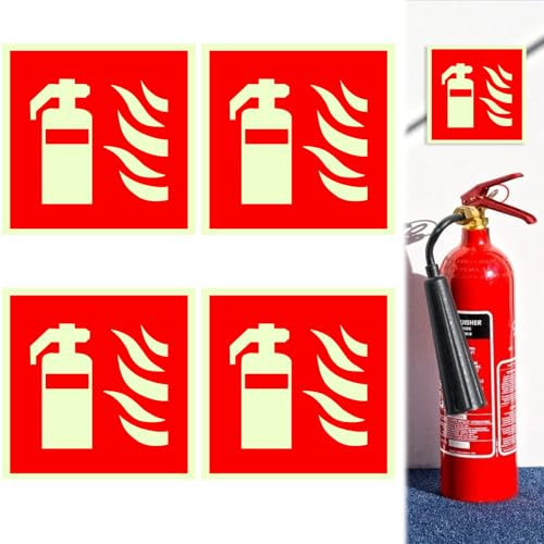 HANIUTTY 4Pcs Estintore PVC Adesivo Resistente, Cartello Estintore PVC Segno Dell'estintore per Esterno e Interno(15 x 15 cm)
