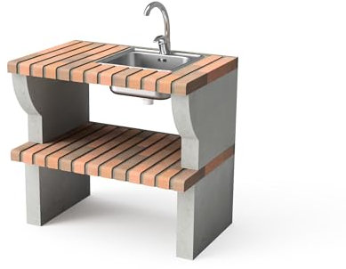 MOVELAR - Módulo para Barbacoa de Obra Prefabricada Modelo PALERMO (Gris/Terracota - 86,5 x 58 x 80 cm) - Uso en Exteriores (FREGADERO)