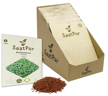 SaatPur Gartenkresse krause Samen, Saatgut - Kleines Tray mit 25 Portionstüten für je ca. 2500 Pflanzen