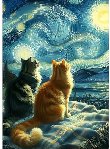 QINRUBB DIY Kätzchen Diamond Painting Erwachsene, 5D Sternenhimmel Diamant Painting Bilder Anfänger, Runder Vollbohrer Diamanten Malerei Stickerei Kreuzstich Geschenke Home Wand Dekor 30x40cm