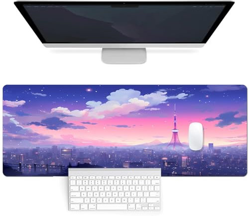 Tappetino per mouse anime giapponese, XL Speed Gaming Mouse Pad Skyline City, sottomano da scrivania con bordi cuciti e antiscivolo, misura grande, per casa e ufficio (80 x 30 cm)