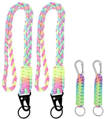 wenrescry 4 Stück Paracord Schlüsselanhänger,schlüsselanhänger bunt mit Karabiner und Schraubverschluss – Geflochtenes Schlüsselband für Outdoor, Camping, Wandern, Motorrad(2 lang 55cm,2 kurz15cm)