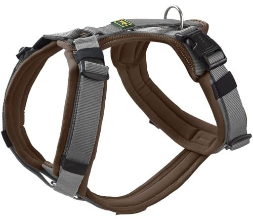 HUNTER Hundegeschirr Maldon UP, Farbe: braun/grau, weich gepolstert & komfortabel, stark reflektierend durch 3M Scotchlite, 4-Fach verstellbar, mit gepolstertem Griff (ab S-M), Größe: L