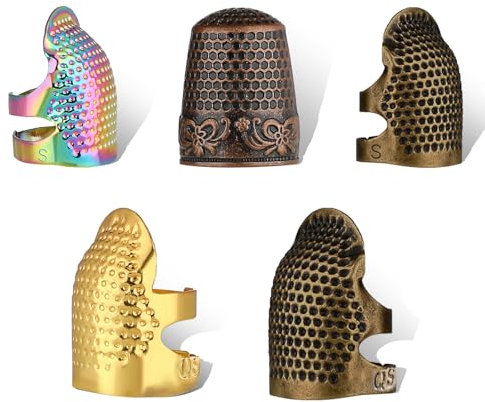 5 Stück Einstellbares Fingerspitzen-Protektor Set, Nähen Fingerhut, Sewing Thimble Ring Fingerhut zum Nähen, Metall Finger Schutz Fingerhut Sewing Thimble, Fingerhüte für Handnähen