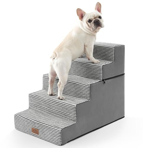 COZY KISS Escalera para Perros Anchas, 2 en 1 Desmontable Escalera para Mascotas para Cama Sofá, 60 cm de Alto Escalera para Gatos de Espuma (Blanco y Negro, 75x50x60cm-Desmontable, 5)