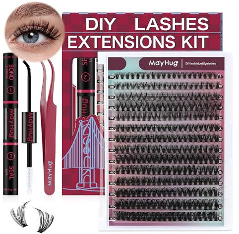 Mayhug Wimpern Extensions Set 30+40+50D Lash Extension Set 9-16mm Cluster Lashes 280Pcs D Curl Einzelne Wimpern Natürliche DIY Lash Extension Set für Anfänger(30+40+50D-9-16mix Kit)