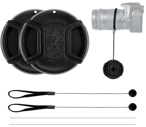 2PCS Copriobiettivo Anteriore, Copriobiettivo Elastico Compatibile per Nikon D3000 D3100 D3200 D3300 D5000 D5100 D5200 D5300 D5500 Copriobiettivo Universale Compatibile (55MM)
