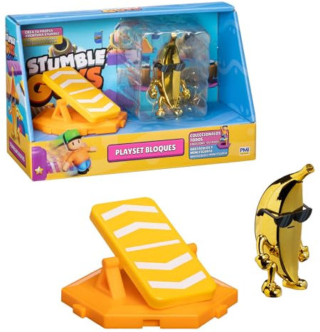 Bizak Stumble Guys Spielset mit beweglicher Figur, 7,5 cm, spielt Szenen aus dem Videospiel nach, Mr. Banana mit Trampolin, Jungen und Mädchen ab 8 Jahren, (64119201)