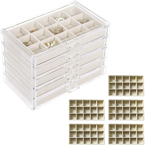 Jewelry Earrings Collection Storage Display Cabinet, Clear Storage Box | with 5 Drawers, Display Storage Box for Jewelry Rock Crystals, Gemstones, Cosmetics, Rings, Earrings, Necklaces, Jewel