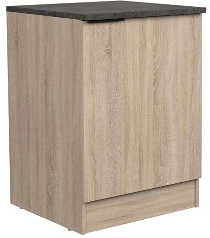 Miroytengo Módulo Cocina Inferior Arko Estilo Industrial en Color Roble Áspero y Negro con 1 Puerta y 1 Estante Interno 60x60x86 cm