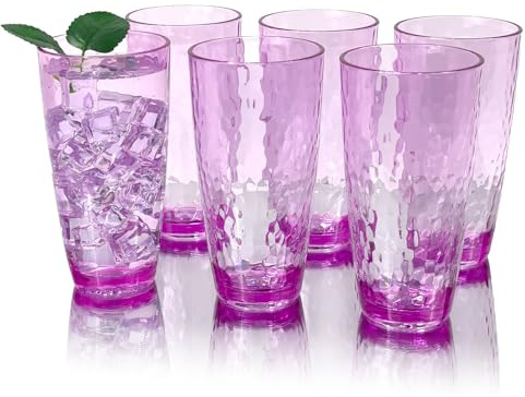 yongzhenlite Lot de 6 grands gobelets en plastique acrylique de 760 ml, style martelé, sans BPA (violet)