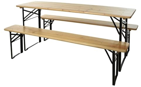 Well Home Ensemble de Table de Jardin en Bois 100% Sapin avec Pieds en métal