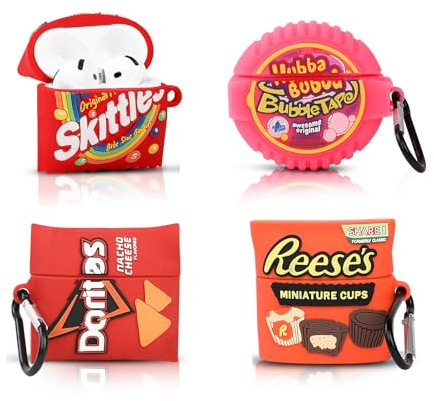 XMBYGY (4 Packung) Silikon Hülle für AirPods 4 Ohrhörer(2024), Cartoon Aufladung Stoßfeste Schützende Kopfhörer Abdeckung mit Schlüsselbund für AirPods 4th Erzeugung (S+B+R+D)