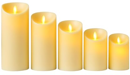 VIROSA LED Flameless Candles Set, Decorative Battery-Operated Candles, Multiple Sizes, Ivory White and Glass Options (Ivory, 5 Pcs)