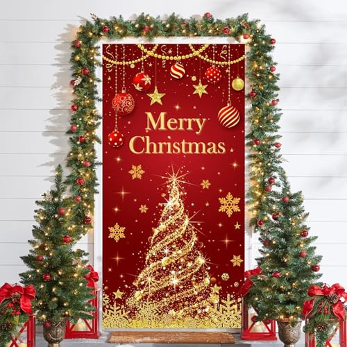 Weihnachten Tür Abdeckung Dekoration, Weihnachten Banner Tür Deko, Weihnachtsbanner Hintergrund, Weihnachtsdeko Hintergrund, Wand Deko für Indoor Outdoor Haus Hof Haustür Garten Neujahr Party (B)