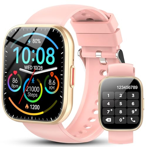 Ddidbi Smartwatch Damen Herren, Fitnessuhr Damen mit Telefonfunktion 1.85 Zoll Touchscreen, IP68 Wasserdicht Smart Watch mit schrittzähler Schlafmonitor, Uhren Herren für Android iOS, Rosa