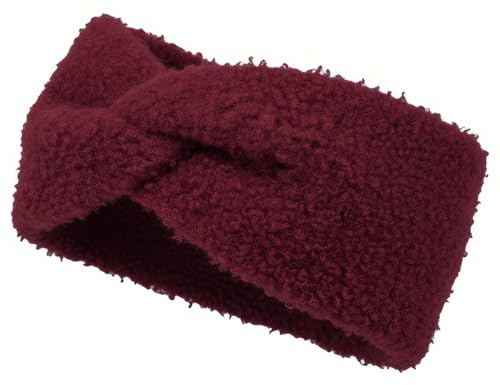 styleBREAKER Damen Stirnband Teddyfell Optik, Bordeaux-Rot