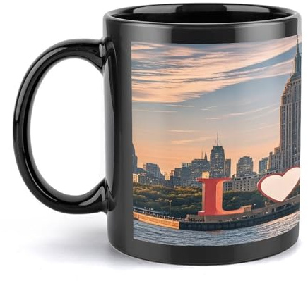 FekiLoot Love from New York Mug Personalized Ceramic Coffee Mugs Compact Travel Tea Cups Large Handle Design Daily Office And Home Use Novelty Cup 11 OZ/330 ML (Black)