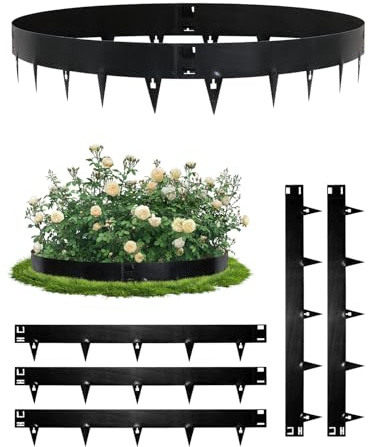 5 Pièces 5.37M Bordure de Jardin en Acier,Hauteur 20cm Flexible Bordure de Pelouse,Résistantes aux Intempéries,Résistante à la Rouille,Bordures Paysagères en Métal pour Cour, Jardin, Pelouse,Noir