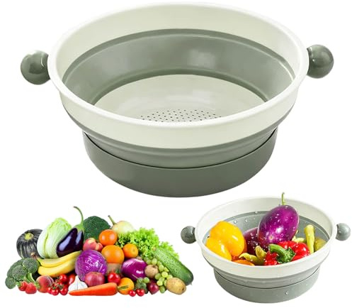 colador plegable de 21 cm, colador de pasta de doble capa, colador de plástico con bandeja de goteo, colador de drenaje para frutas, verduras, ensaladas, colador plegable, utensilios de cocina, ahorro