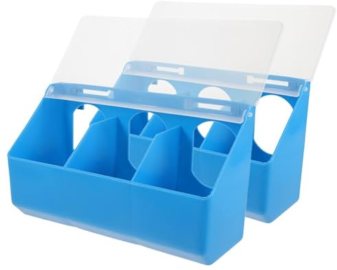 Ciieeo 2pcs Three-hole Pigeon Feeder with Lid Blue Plastic Bird Feeding Cup for Pigeon and Game Bird, Multi-purpose Efficient Feeding Routine Designed for Cage Use