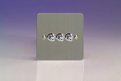 Varilight XFST3 3 Gang 10A 1 Or 2 Way Toggle Switch In Brushed Steel