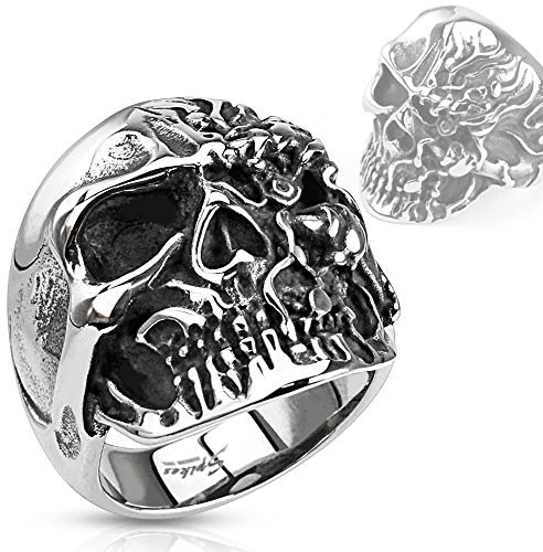 Autiga Totenkopf Terminator Ring Cyborg Herren Edelstahl Biker Gothic Massiv Silber 70 - Ø 22,20 mm