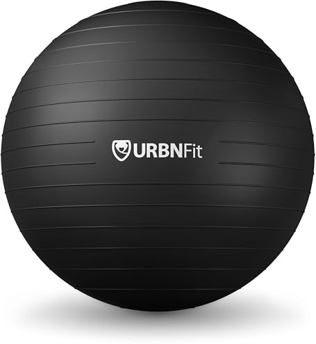 URBNFit – Pelota de ejercicio para yoga, pilates, embarazo, equilibrio, balón suizo resistente a los pinchazos con bomba rápida, asiento de oficina, para hogar y gimnasio, color negro, 65 cm