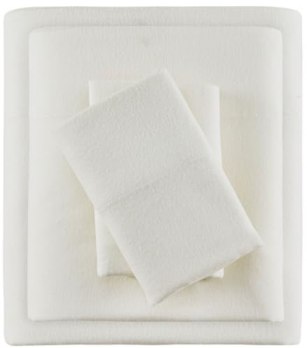 Sleep Philosophy True North by Kuscheliges Flanell-Bettwäsche-Set, 100% Baumwolle, Bedruckt, Tiere, Sterne, niedlich, ultraweich, für kaltes Wetter, Queen-Size-Bett, elfenbeinfarben, 4-teilig