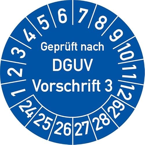 Geprüft nach DGUV Vorschrift 3 Prüfplakette, 500 Stück, in verschiedenen Farben und Größen, Prüfetikett Prüfsiegel Plakette DGUV V3 (30 mm Ø, Blau)