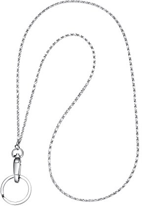 Wisdompro® modischer Lanyard für Damen, 48,3 cm Länge, Halskette mit ovalem Drehgelenk-Verschluss und Schlüsselring für Ausweise und Schlüssel Stud Chain
